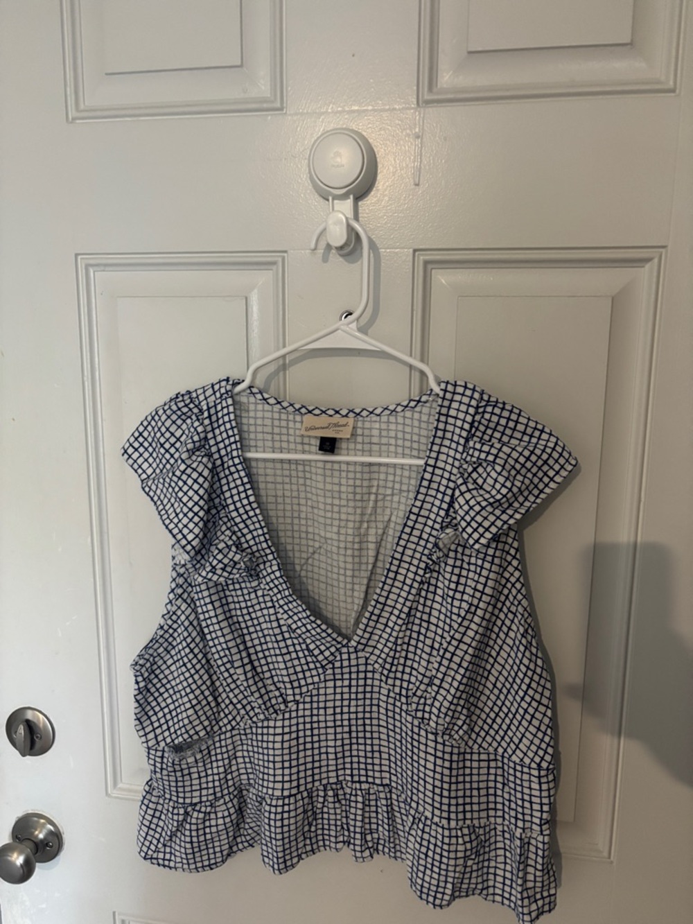 Universal Thread Blue & White Gingham Set (V-neck Shirt & Skirt)